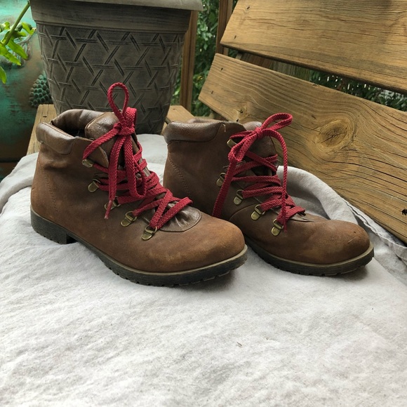 brown hiking boots red laces